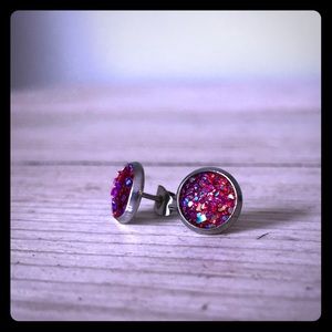 ❤️ 5 for $25 Small pink aura druzy Earrings
